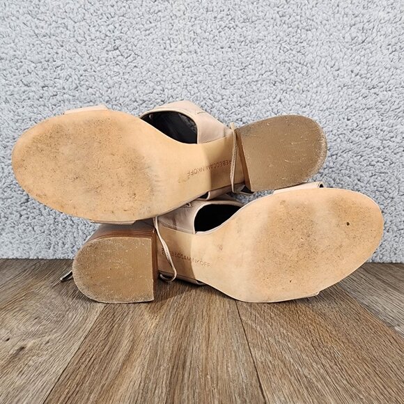 Rebecca Minkoff Women's Size 8.5 Beige Leather Strappy Block Heel Sandals - Picture 10 of 11